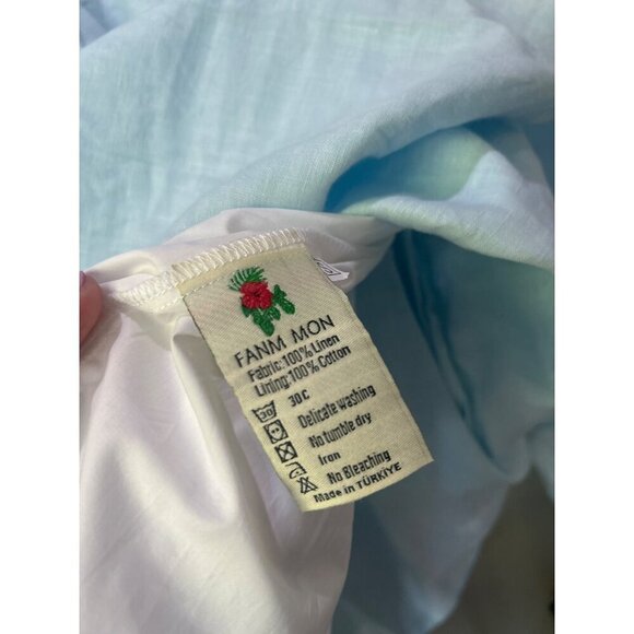 Fanm Mon Justina Linen Embroidered Ocean Blouse Light Blue Womens Size Small - Picture 8 of 8